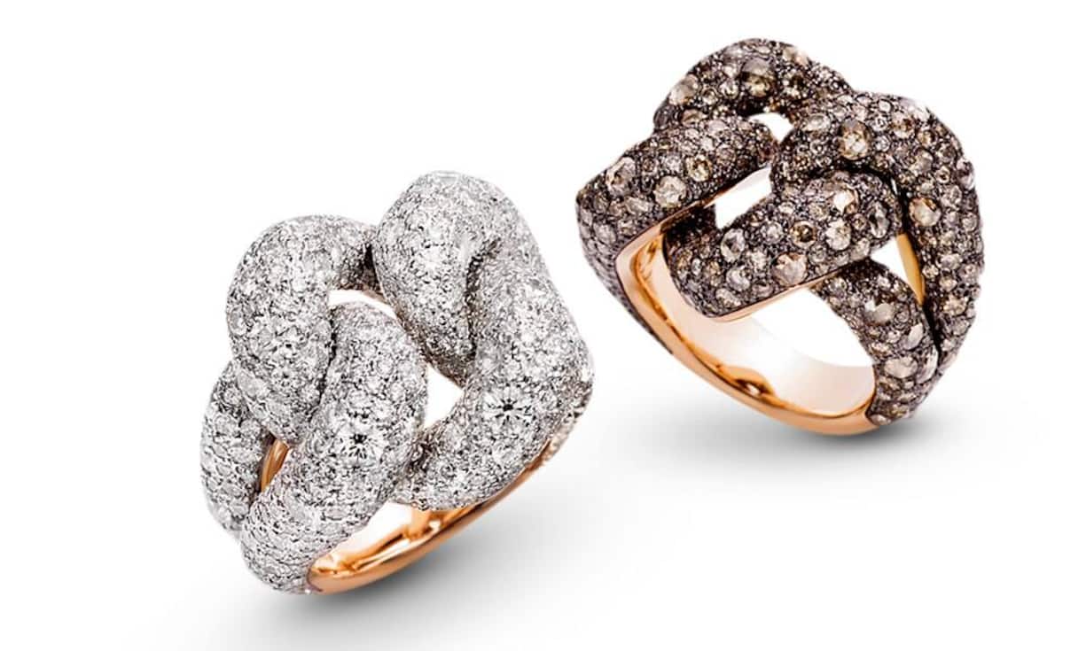 Pomellato: Ring «Tango», Rosegold, rhodiniertes oder brüniertes Silber, weisse oder braune Diamanten. Ab 22'000 Franken.