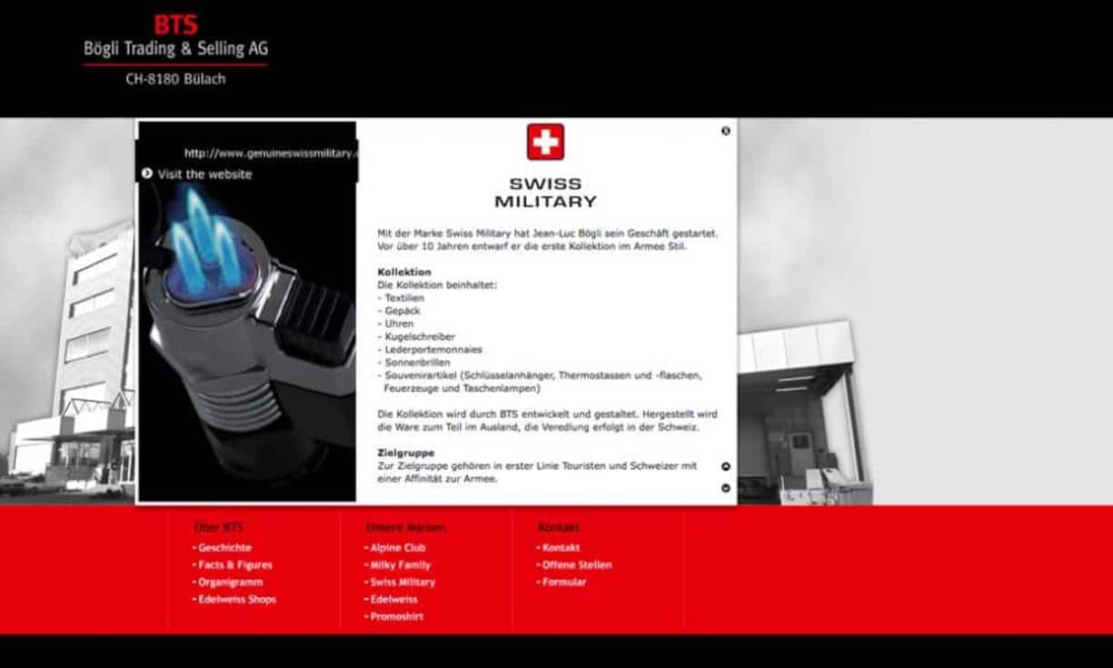 Bögli Trading & Selling AG vertreibt seit zehn Jahren ihre Swiss-Military-Kollektion. Textilien, Gepäck, Uhren, Sonnenbrillen und Souvenirartikel sind vor allem für Touristen und Schweizer mit einer Affinität zur Armee von Interesse.Bilder Hersteller