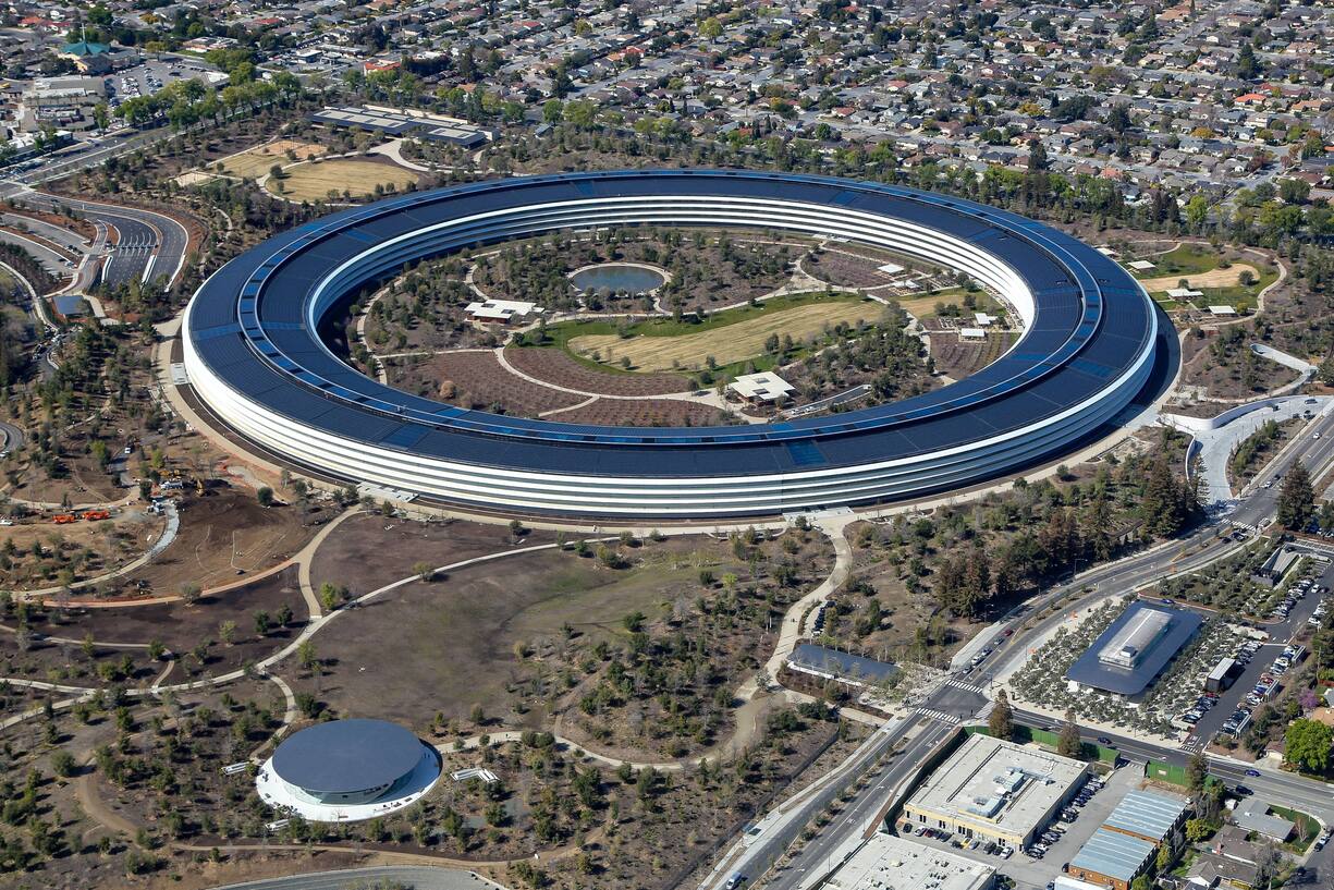 March 6, 2018 - Cupertino, California, U.S. - Apple Campus Aerial. The Apple Campus was the corporate headquarters of Apple Inc. from 1993 until 2017, when it was largely replaced by Apple Park, though it is still used by Apple as office and lab space. Apple Park, the extravagant, multibillion-dollar new campus headquarters. Cupertino U.S.  - ZUMAc167 20180306_sha_c167_228 Copyright: xKennethxCantrellx