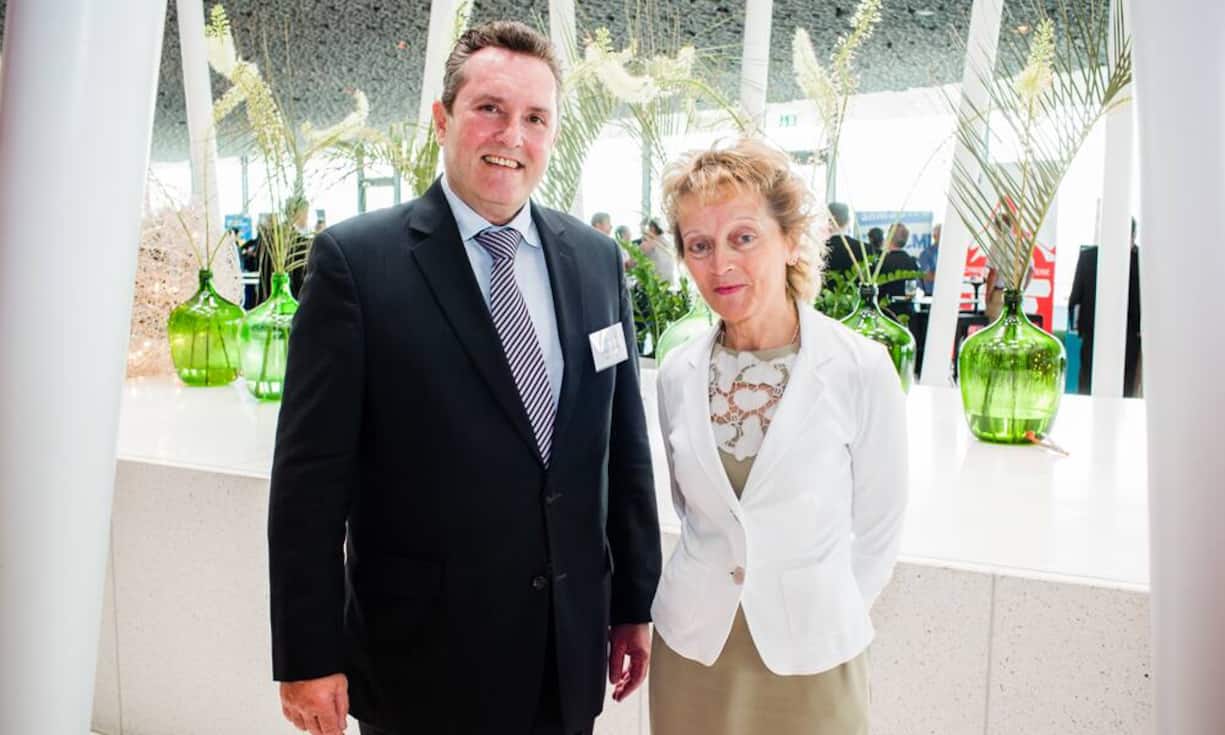 Peter Grütter, Asut-Präsident mit Eveline Widmer-Schlumpf, Bundesrätin