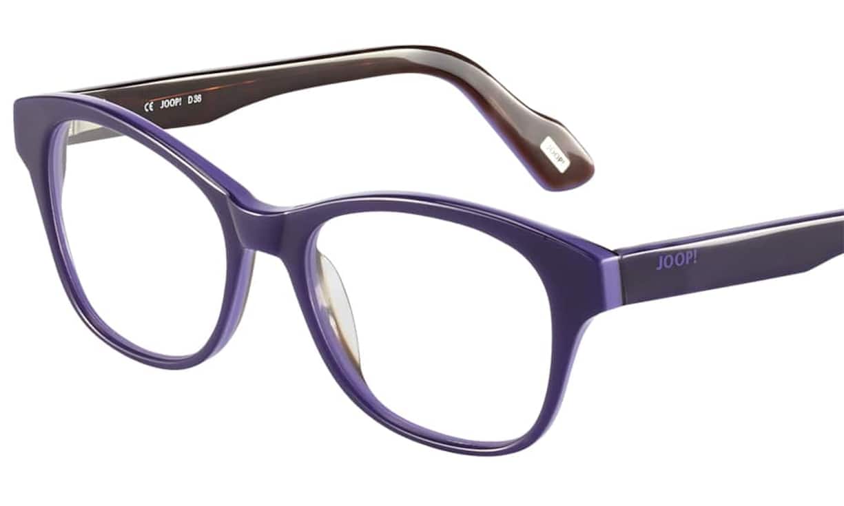 Bunt: Joop (Unisex) Kontrastreiche Farbkombinationen machen diese Brille aus. Sie ist in Dunkelbraun mit Gelb, Dunkelrot mit Pink, Dunkelviolett mit Violett, Petrol mit Hellblau, Dunkelbraun mit Orange und Taupe mit Weiss auf Havanna erhältlich. Preis 269 Franken