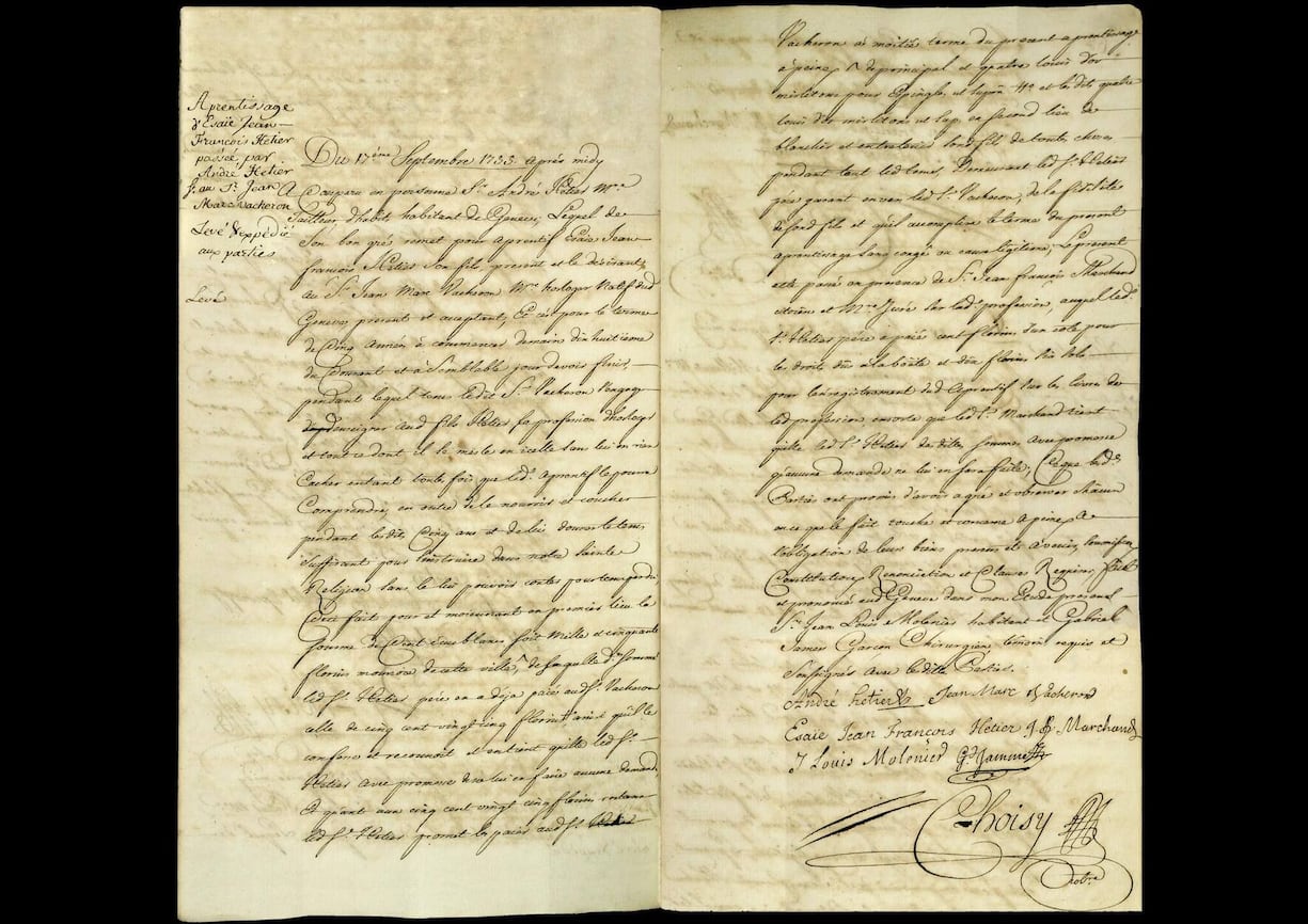 Der Lehrlingsvertrag aus dem 18. Jahrhundert.