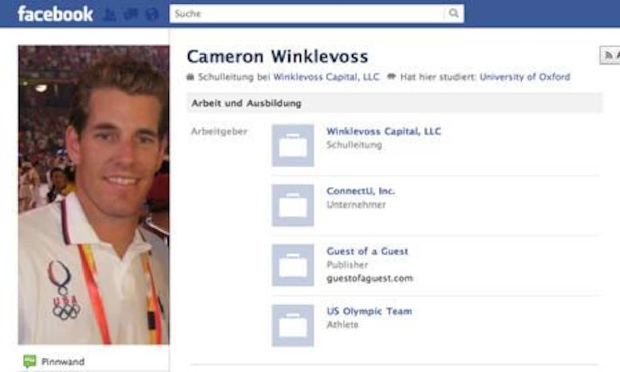 Als «Feinde» werden die Winklevoss-Zwillinge bezeichnet - auch wenn beide von ihnen ein Facebook-Profil haben. Hier dasjenige von Cameron Winklevoss. Er hält 0,22 Prozent.