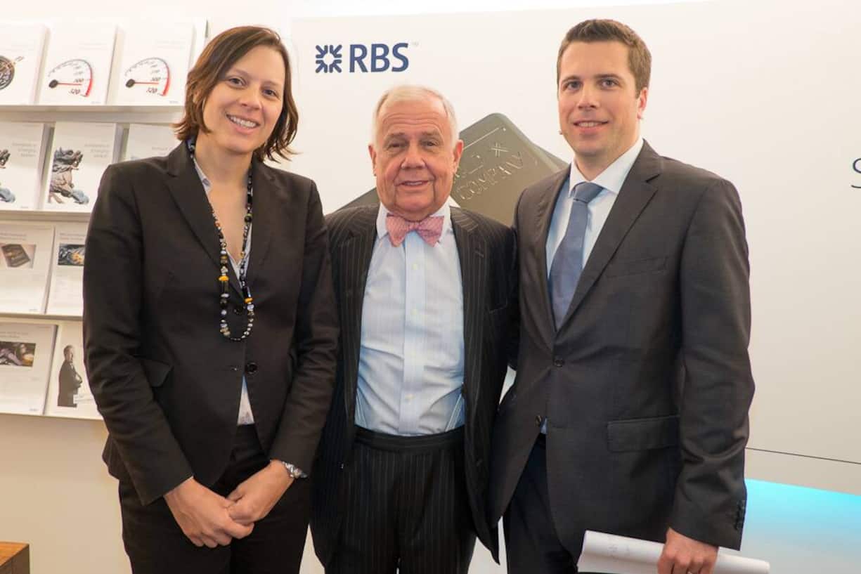 Irene Brunner, Managing Director, The Royal Bank of Scotland; Jim Rogers, keynote speaker; Florian Stasch, Public Distribution Switzerland, The Royal Bank of Scotland
