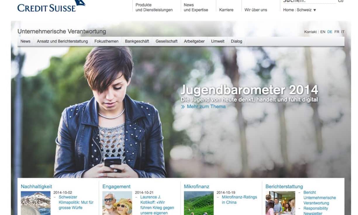 Platz 2: Credit Suisse (62 Punkte von maximal 100) Die Bank erhält für ihre Kommunikationspolitik eine gute Note.