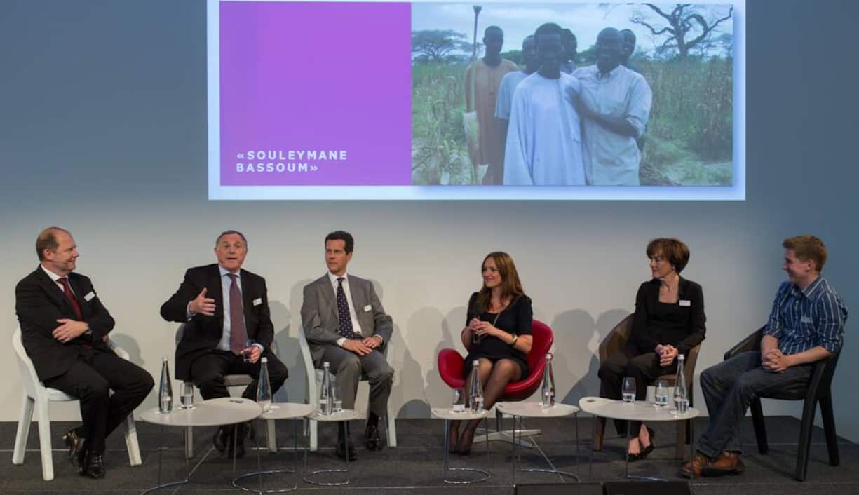 Das Panel: Valentin Vogt, Burckhardt Compression Holding AG; David Syz, Huber+Suhner AG; Richard Fritschi, Biodenta Swiss AG; Moderatorin Patrizia Laeri; Franziska A. Tschudi Sauber, WICOR Holding AG: Christian Hirsig, Atizo AG