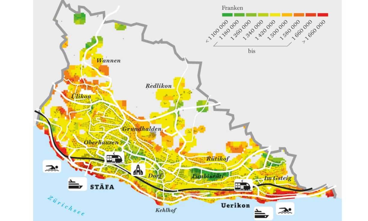 Ruhig gelegen, an erhöhter Lage mit Seesicht entsteht hier etwa die Überbauung Greenwater, wo noch Wohnungen für zwischen 1,57 (4,5 Zimmer mit 150 m2) und 2,15 Millionen Franken zum Verkauf stehen.