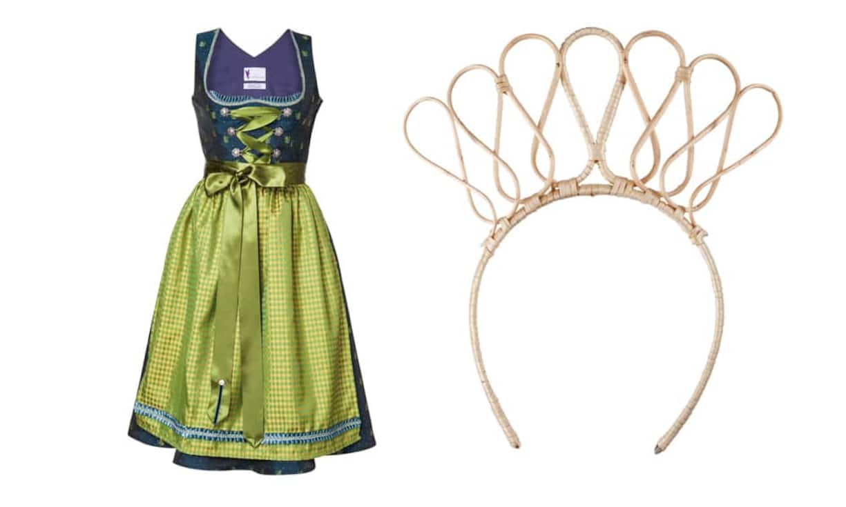 Trachtsetter Dirndl in Petrol mit limonengrüner Schürze 599 EuroHandgeflochtenes Diadem aus Weide 139,95 EuroBilder: Ludwig Beck