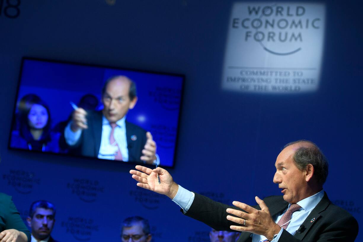 Nestle's Chairman Paul Bulcke from Belgium speaks during a panel session during the 48th Annual Meeting of the World Economic Forum, WEF, in Davos, Switzerland, Wednesday, January 24, 2018. The meeting brings together entrepreneurs, scientists, corporate and political leaders in Davos, January 23 to 26. (KEYSTONE/Laurent Gillieron)