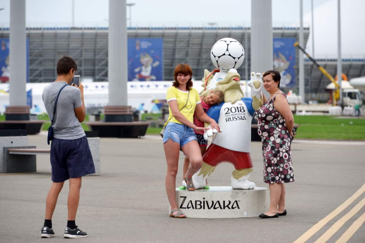 Maskottchen Zabivaka bei der Fussball-WM 2018 in Russland