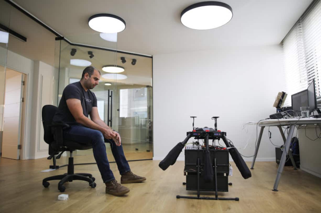  System engineer Roman Dvorkin, 32, simulates a drone delivery in the control room at Flytrex, a startup working on an on-demand drone delivery service, in Tel Aviv, February 27, 2019.
