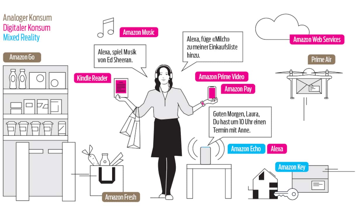 Amazon Ökosystem: Plattformen wie Amazon haben ein immer grösseres Ökosystem mit verschiedenen Diensten in immer mehr Bereichen. 