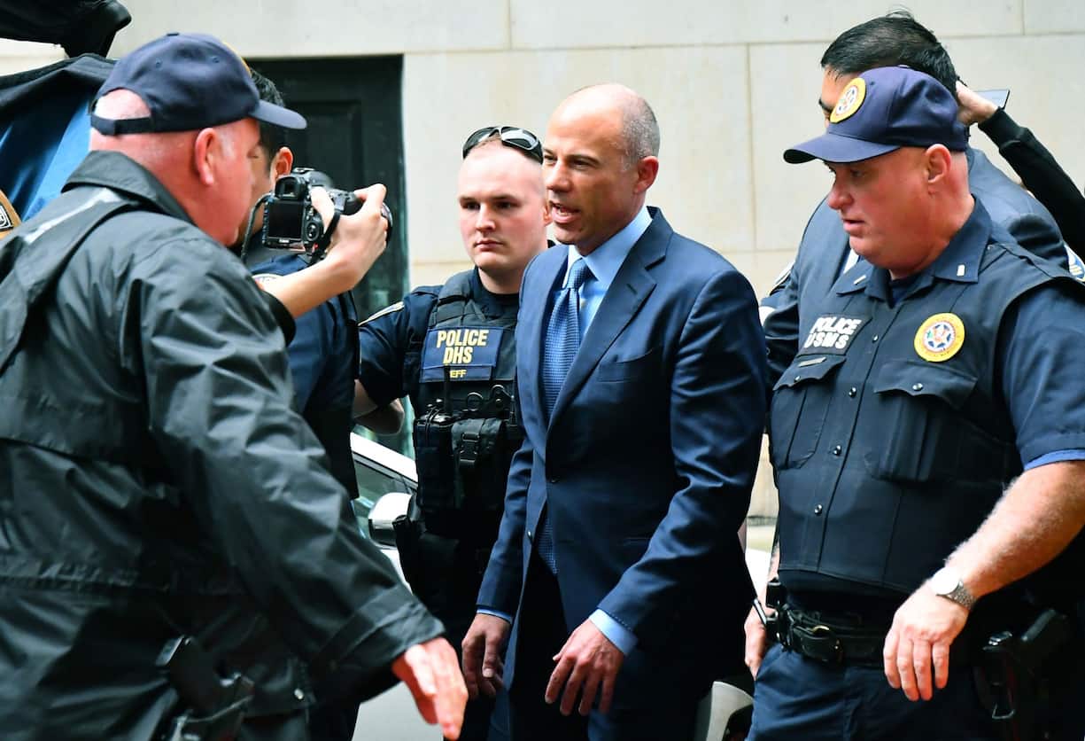 Michael Avenatti, attorney and founding partner of Eagan Avenatti LP, center, exits from federal court in New York, U.S., on Tuesday, May 28, 2019. Avenatti pleaded not guilty to charges that he misappropriated thousands of dollars from his most famous client, adult-film star Stormy Daniels, as the embattled attorney's legal troubles pile up from coast to coast. Avenatti was arrested in New York in March and charged with extorting millions of dollars from Nike Inc. Photographer: Louis Lanzano/Bloomberg