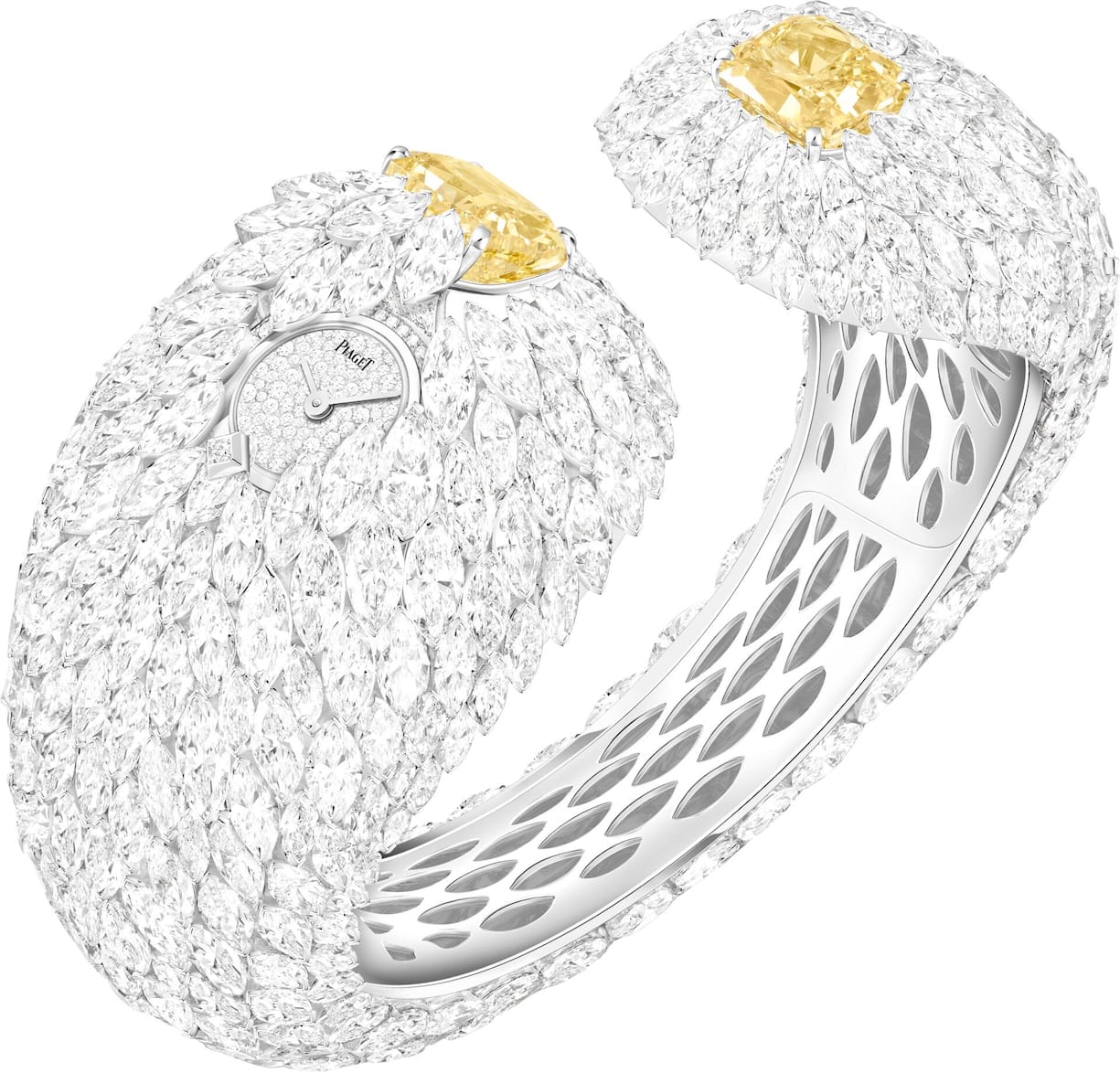 <p>Das winzig kleine Zifferblatt der Exquisite Moments<br />von Piaget wird inmitten der vielen Brillanten fast unsichtbar.</p>