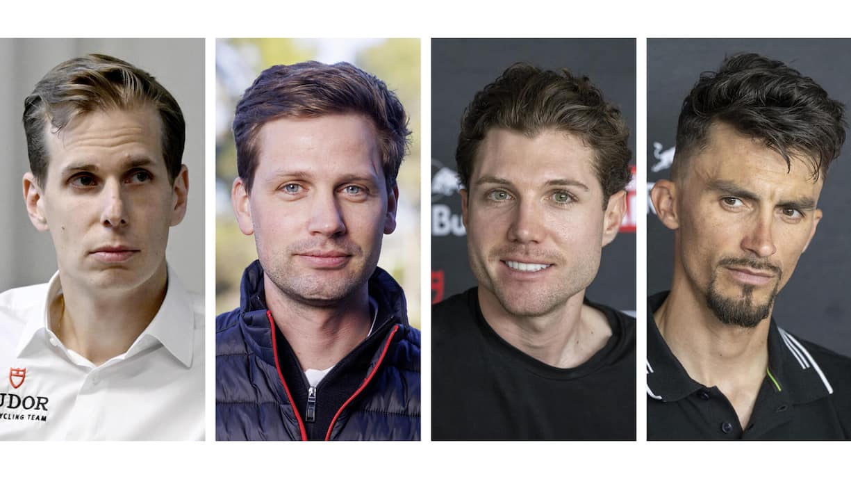 <p>Raphael Meyer, Sebastian Deckert, Marc Hirschi und Julian Alaphilippe (v.l.).</p>