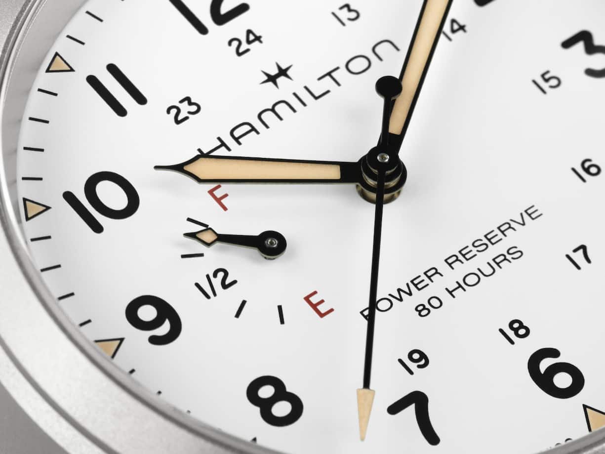 <p>Die Gangreserveanzeige der Khaki Field Mechanical Power Reserve.</p>