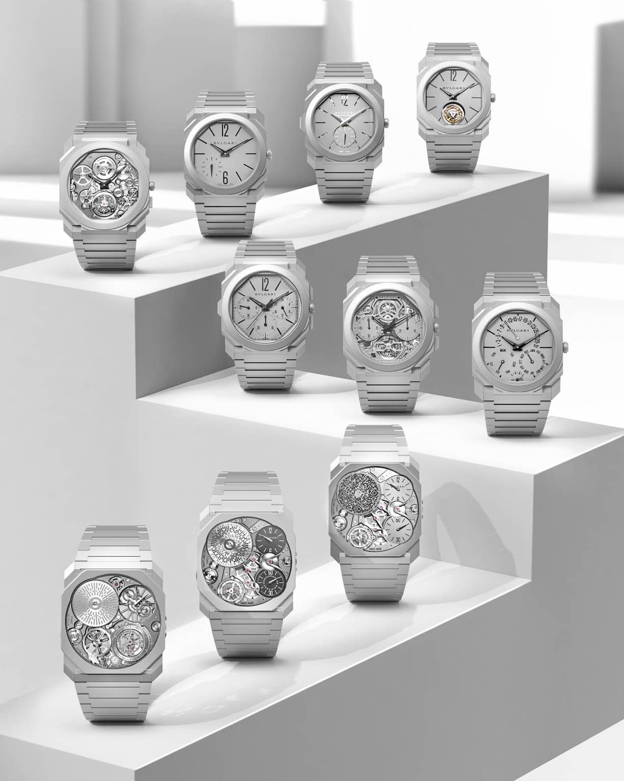 <p>Die zehn Weltrekorduhren von Bulgari.</p>