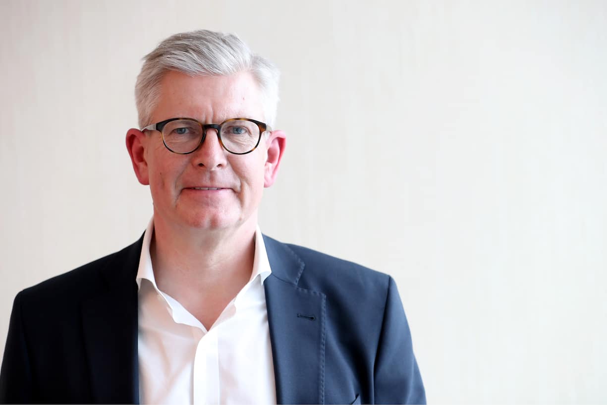 Borje Ekholm, chief executive officer of Ericsson AB, poses for a photograph in Singapore, on Thursday, May 2, 2019. The controversy surrounding Chinese telecom vendor Huawei Technologies has increased uncertainties in the industry as carriers go slow on investment decisions, according to?Ekholm. Photographer: Paul Miller/Bloomberg