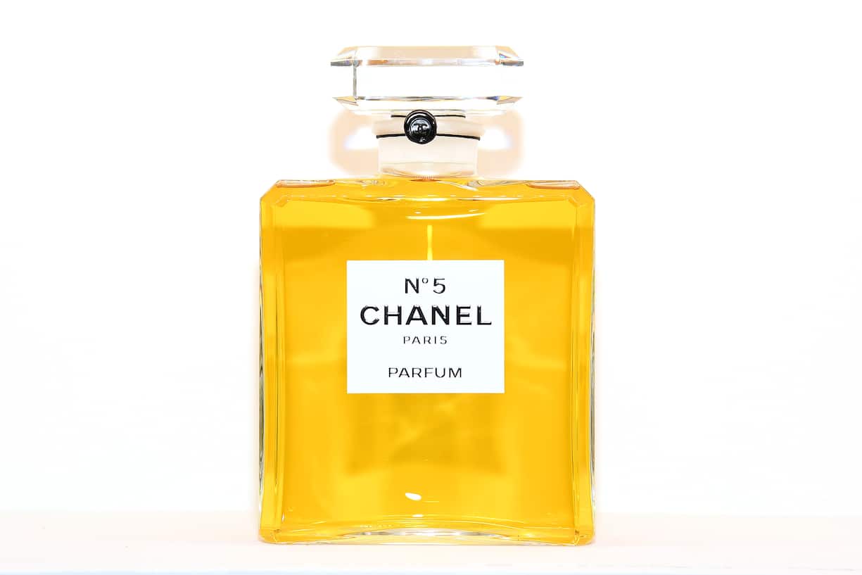 PARIS, FRANCE - MAY 30:  Chanel N5 perfum in display at the Chanel Opening Party for the Exhibition "Dans les Champs de Chanel" at Jardin des Tuileries on May 30, 2018 in Paris, France.  (Photo by Pascal Le Segretain/Getty Images)
