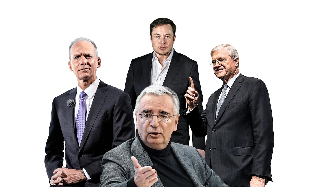 Kontrollversagen Aufseher mit Pannen (v.l.): Dennis Muilenburg (Boeing), Paul Achleitner (Deutsche Bank), Elon Musk (Tesla), Werner Wenning (Bayer).