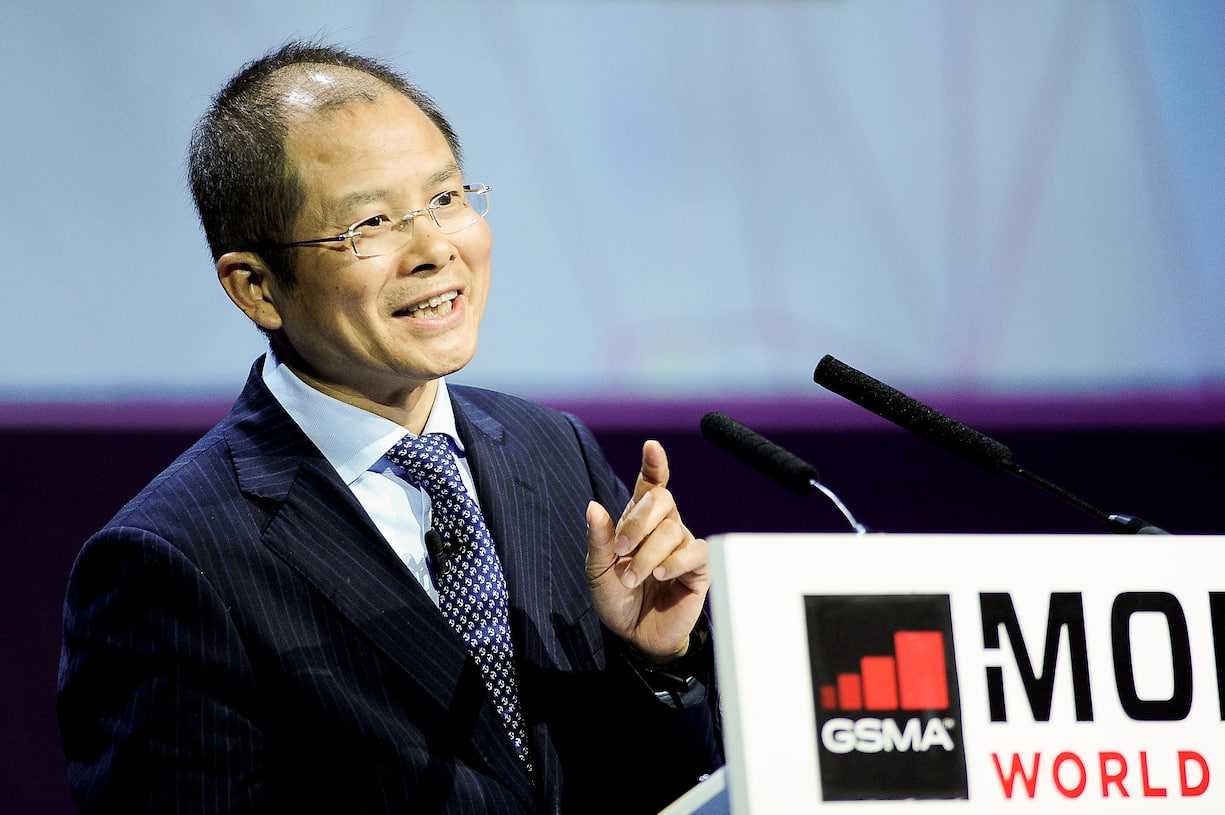 BARCELONA, SPAIN - FEBRUARY 28: Eric Xu ( Xu Zhijun), Deputy Chairman of the Board and rotating CEO of Huawei, giving a conference during the Mobile World Congress, on February 28, 2017 in Barcelona, Spain. (Photo by Joan Cros Garcia/Corbis via Getty Images)