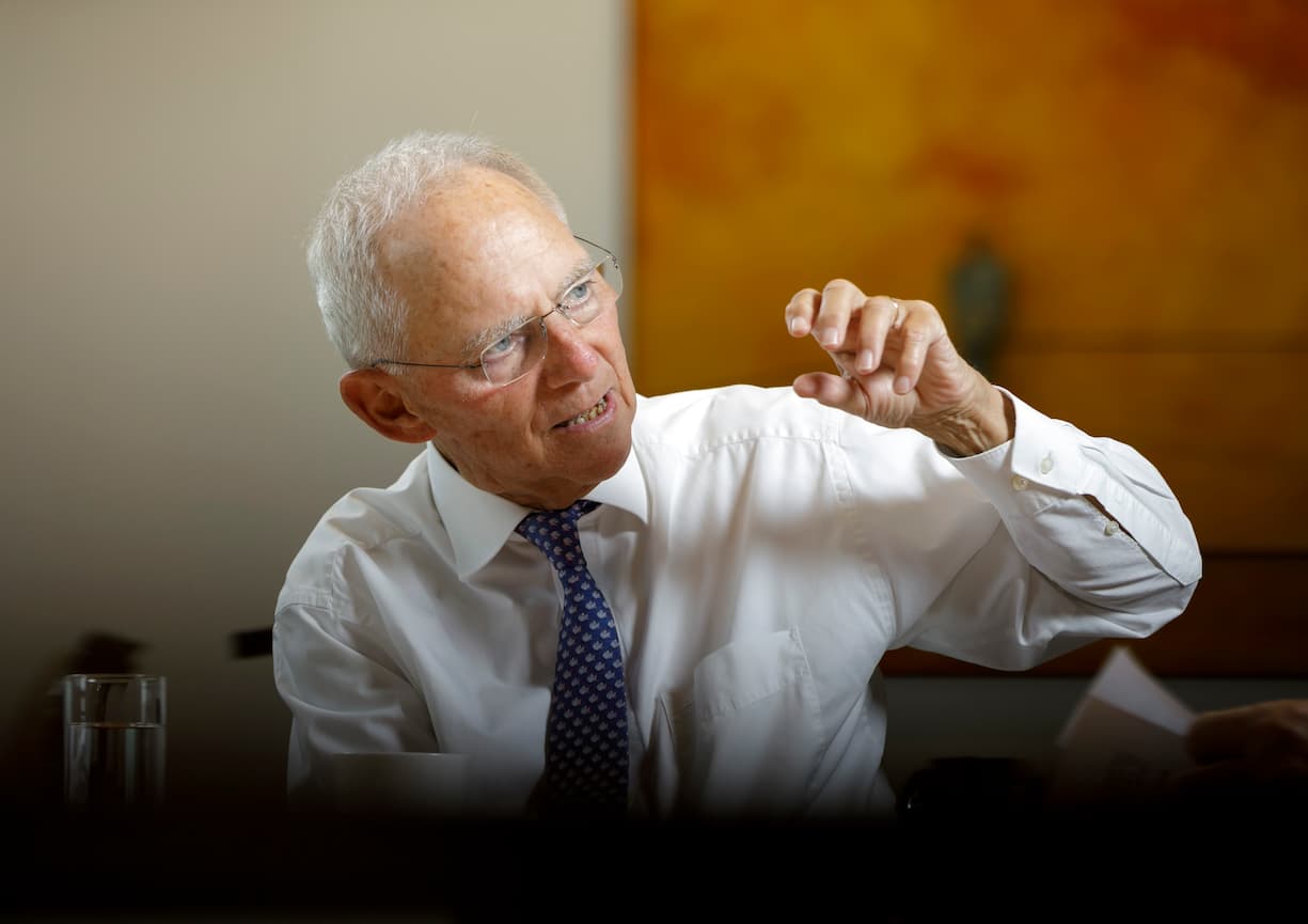 BERLIN, GERMANY - JULY 24:  President of the Bundestag Wolfgang Schaeuble speaks during an interview at the Bundestag on July 24, 2018 in Berlin, Germany.  (Photo by Thomas Koehler/Photothek via Getty Images)