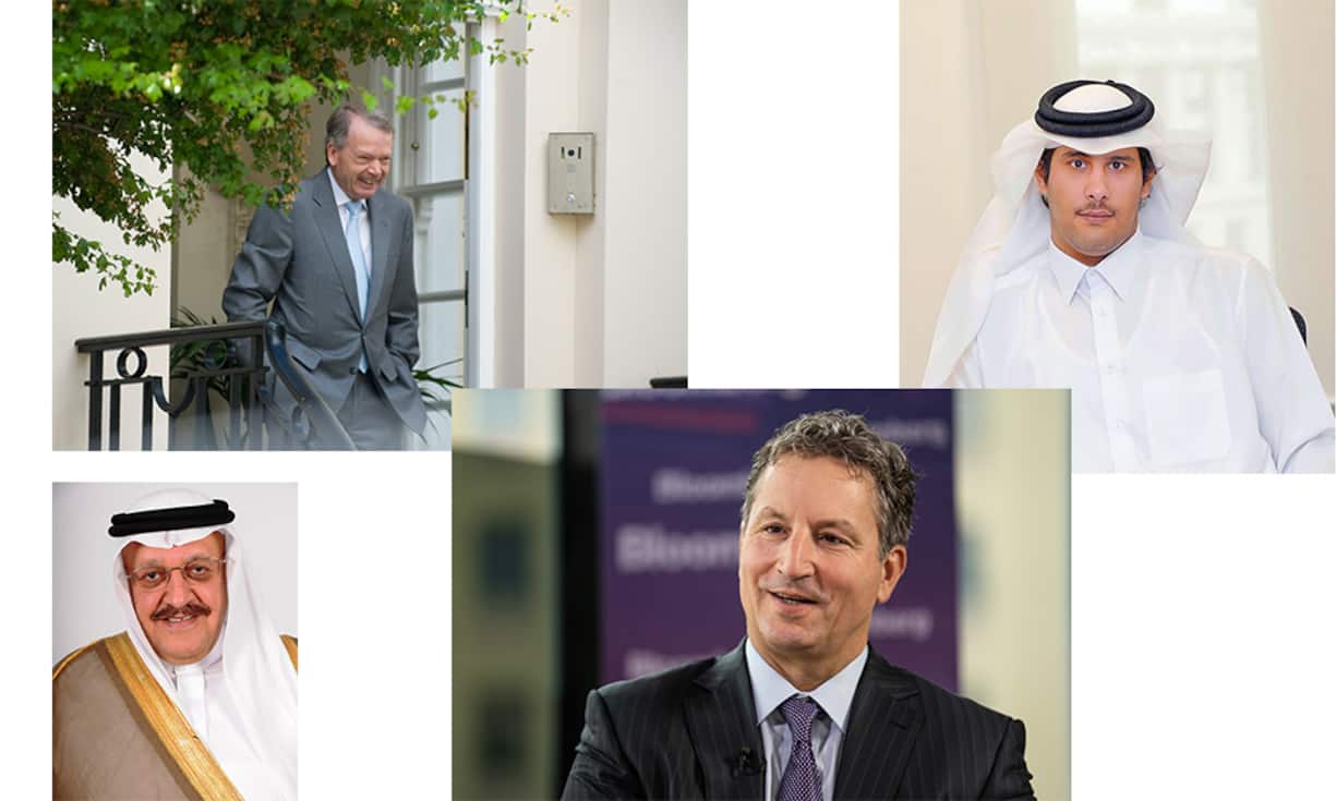 Die Grossaktionäre Olayan unter Khaled Olayan (oben) sowie die Katarer, vertreten durch Jassim Al Thani (ganz oben r.), bekamen 9,5 Prozent Zinsen für ihre Gelder. Harris Associates unter David Herro (r.) pfuschte dem Management ins Handwerk und schoss das geplante IPO ab. Value-Investoren wie die von Stephen Butt (ganz oben l.) gegründete Silchester bauen stark auf Dividendenpapiere.