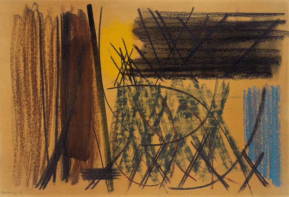 <p>«Komposition», 1952, Hans Hartung (1904–1989) Ölkreide auf Papier, verkauft bei Grisebach für 70’000 Euro.</p>
