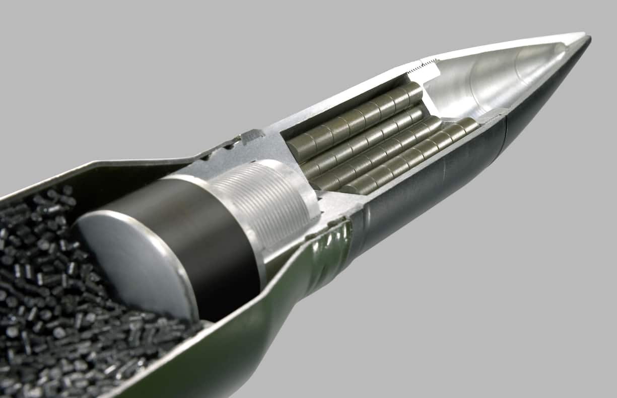 <p>Die Spezialmunition zur Drohnenabwehr explodiert vor dem Aufprall in bis zu 600 Mini-Projektile. </p>