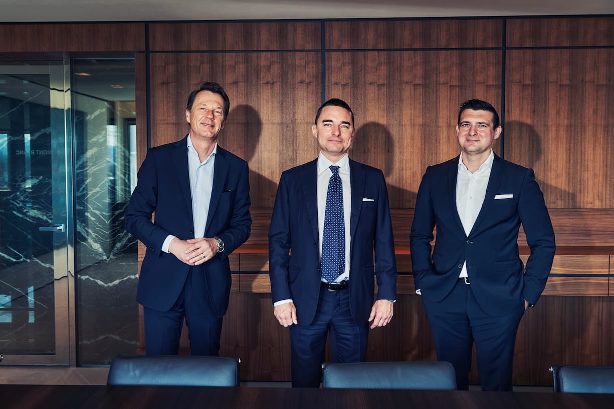 Investor Lars Windhorst (M.) im Interview mit Dirk Schütz (l.) und Dirk Ruschmann