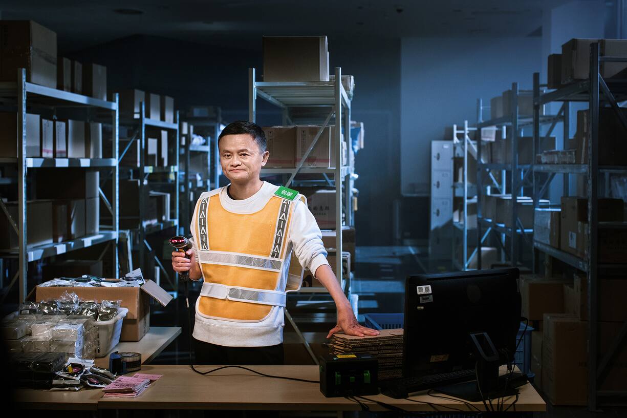 Jack Ma or Ma Yun, chairman of Alibaba Group, prepares to challenge Chinese woman Hu Meiju, a star worker at a distribution center of Alibaba's logistics services Cainiao Network, as a part of the Tmall 11.11 Global Shopping Festival 2018 in Shanghai, China, 5 November 2018.
