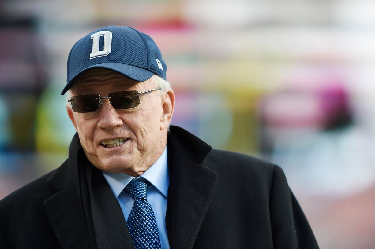 LANDOVER, MD - OCTOBER 21: Owner Jerry Jones of the Dallas Cowboys stands on the field before a game between the Dallas Cowboys and Washington Redskins at FedExField on October 21, 2018 in Landover, Maryland. (Photo by Patrick McDermott/Getty Images)