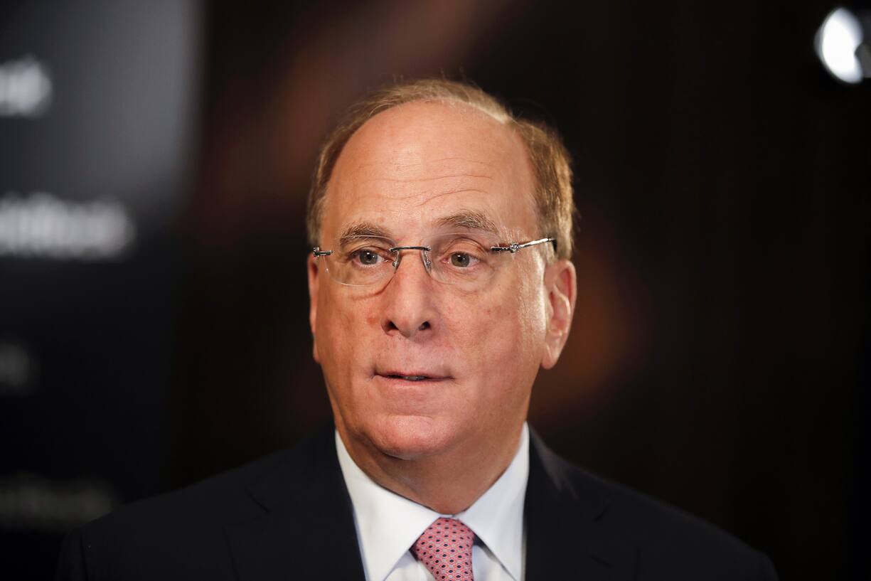 Larry Fink, chief executive officer of BlackRock Inc., speaks ahead of a Bloomberg Television interview at the Blackrock Inc. wealth symposium in Zurich, Switzerland, on Thursday, March 7, 2019. Policy mistakes such as a hard Brexit pose the greatest risk amid a synchronized global slowdown, according to Blackrock Vice President Philipp Hildebrand. Photographer: Stefan Wermuth/Bloomberg