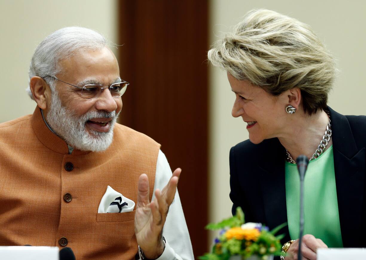 Indian Prime Minister Narendra Modi talks to Swiss State Secretary at the Secretariat for Economic Affairs (SECO) Marie-Gabrielle Ineichen-Fleisch in Geneva, Switzerland June 6, 2016. REUTERS/Denis Balibouse - LR1EC660N2UD7