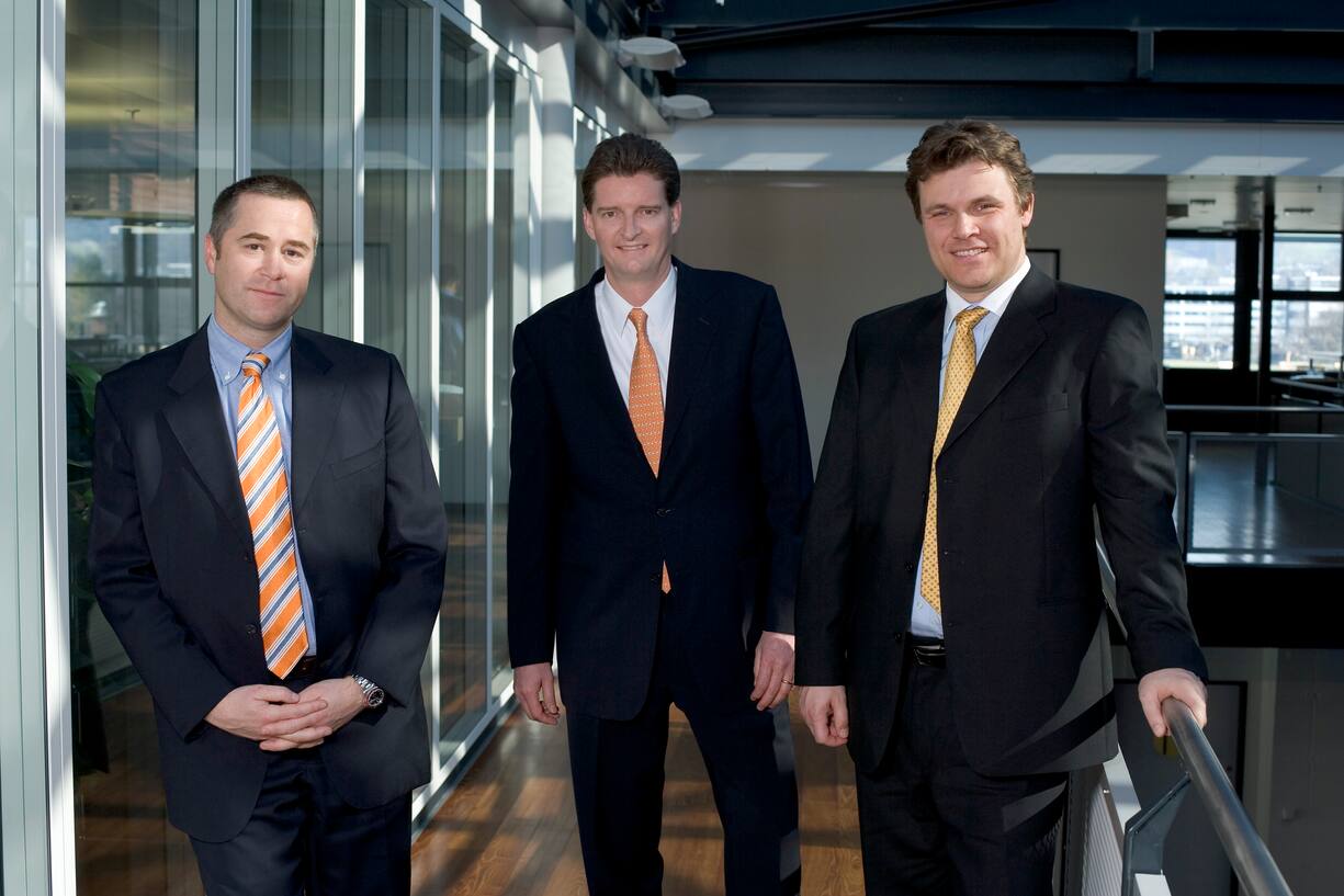 Marcel Erni, Alfred Gantner und Urs Wietlisbach beim Partners Group IPO 2006