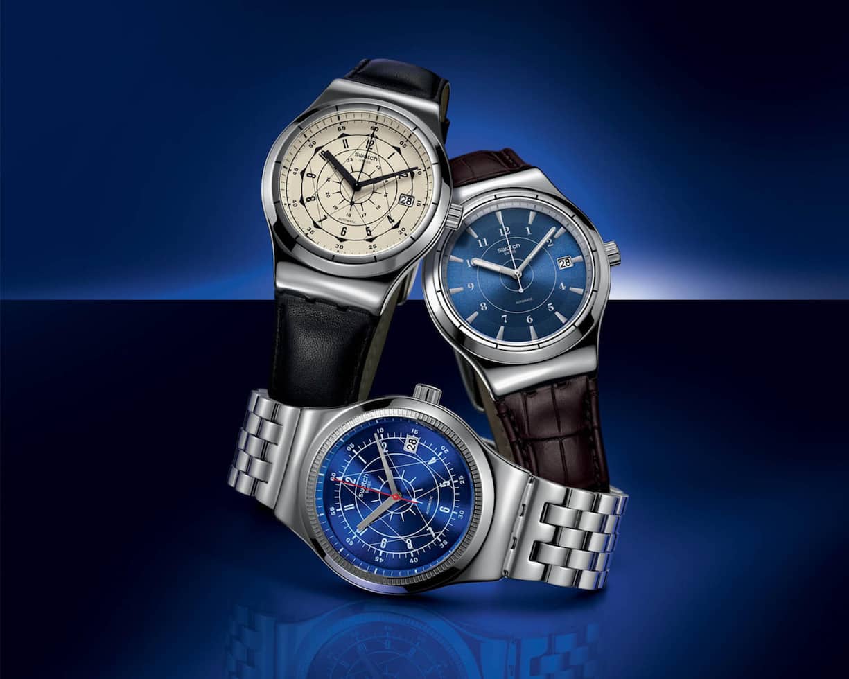 Drei Swatch-Uhren übereinander mit Sistem51