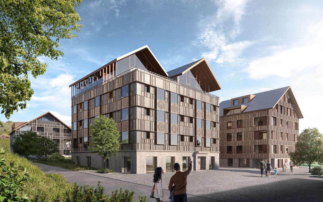 Die «Lifestyle-Wellness-Community» soll mit Hotels, bediente Luxus-Suiten und Eigentums­wohnungen beinhalten (Bild: Visualisierung).