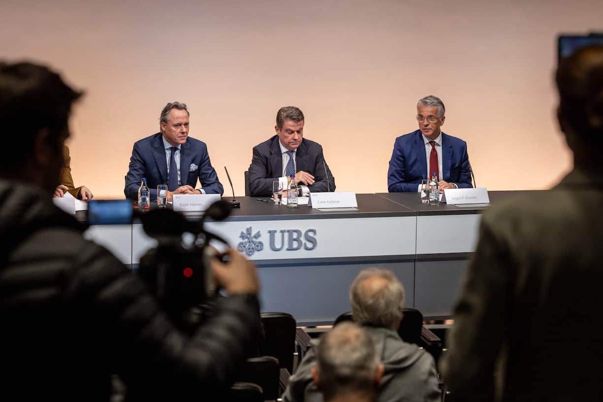 Ralph Hamers, Colm Kelleher, Sergio Ermotti (von links): Das Comeback des langjährigen CEO Ermotti war für den Fall der CS-Übernahme seit mehreren Monaten geplant.
