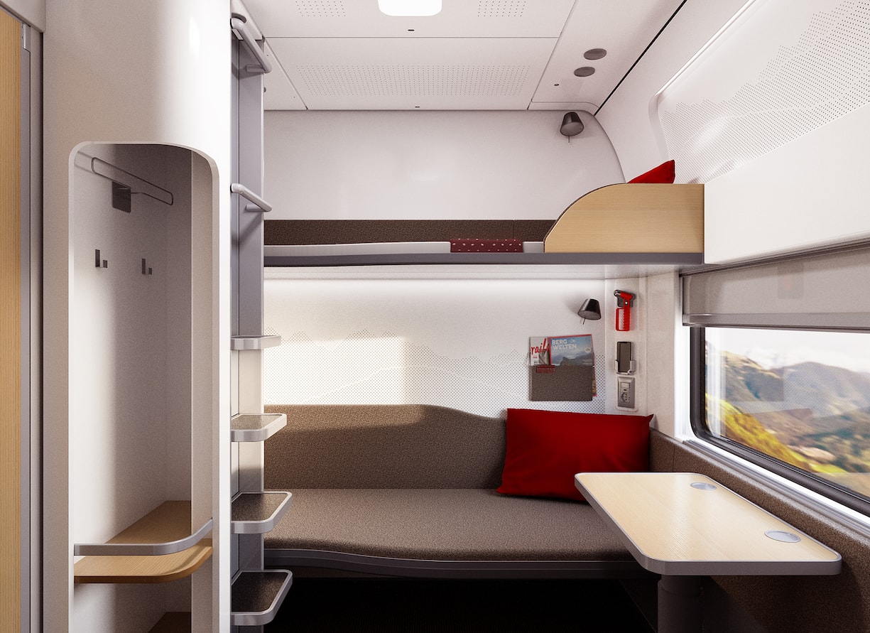 Die neuen ÖBB-Nachtzüge versprechen ab 2023 mehr Komfort und mehr Privatsphäre – egal, ob im Viererabteil im Liegewagen (l.),