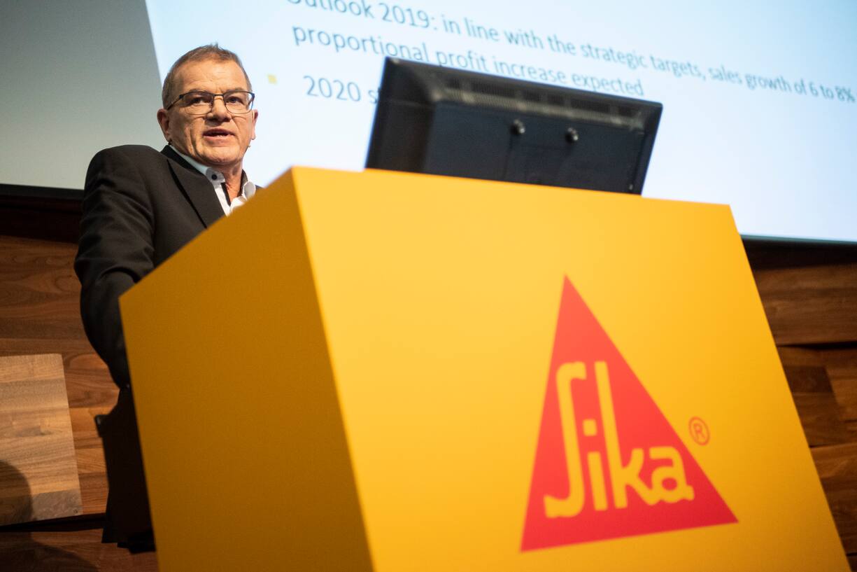 CEO Paul Schuler spricht an der Bilanzmedienkonferenz des Chemieunternehmens Sika, aufgenommen am Freitag, 22. Februar 2019 in Zuerich. (KEYSTONE/Ennio Leanza)