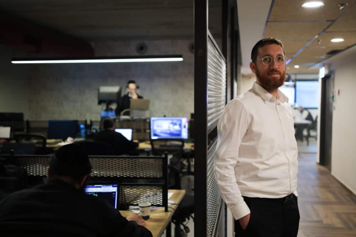 Portrait of Yitzik Crombie, CEO of Bizmax, a coworking space for ultra-orthodox Jewish men, in Jerusalem, Israel, February 28, 2019.