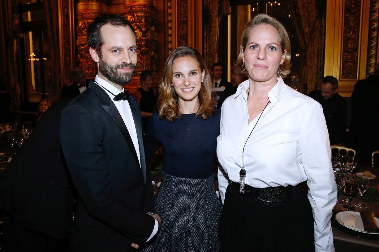 PARIS, FRANCE - JANUARY 12: Paris National Opera dance director Benjamin Millepied, his wife actress Natalie Portman and Baronesss Benjamin de Rothschild (Ariane) attend Weizmann Institute celebrates its 40 Anniversary at Opera Garnier in Paris on January 12, 2015 in Paris, France. (Photo by Rindoff/Dufour/Getty Images)