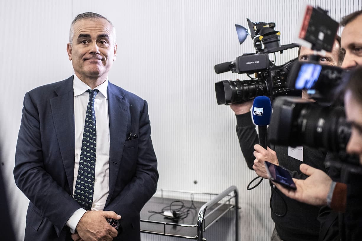 Thomas Gottstein, the new CEO of the Swiss bank Credit Suisse, speaks to the media after the press conference of the full-year results of 2019 in Zurich, Switzerland, Thursday, Feburary 13, 2020. (KEYSTONE/Ennio Leanza).