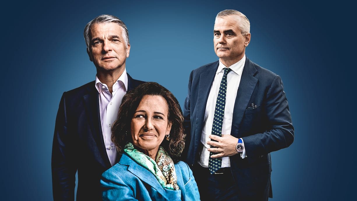 Sergio Ermotti (UBS, l.), Ana Botín (Santander), Thomas Gottstein (CS).