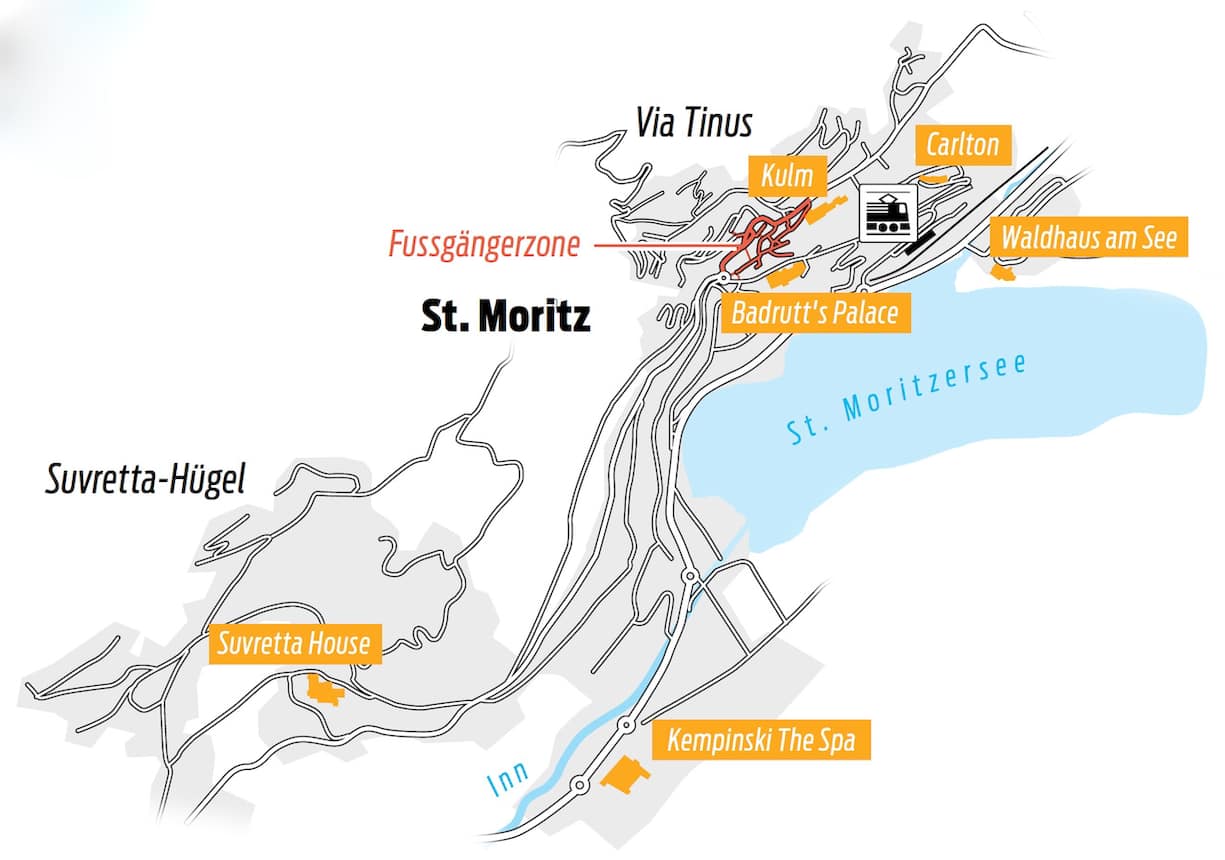 Karte von St Moritz mit Resorts