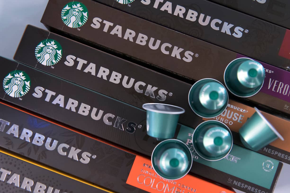 Nespresso coffee capsule made for Starbucks are pictured ahead of the 2018 full-year results press conference of the food and drinks giant Nestle, in Vevey, Thursday, February 14, 2019.(KEYSTONE/Laurent Gillieron)