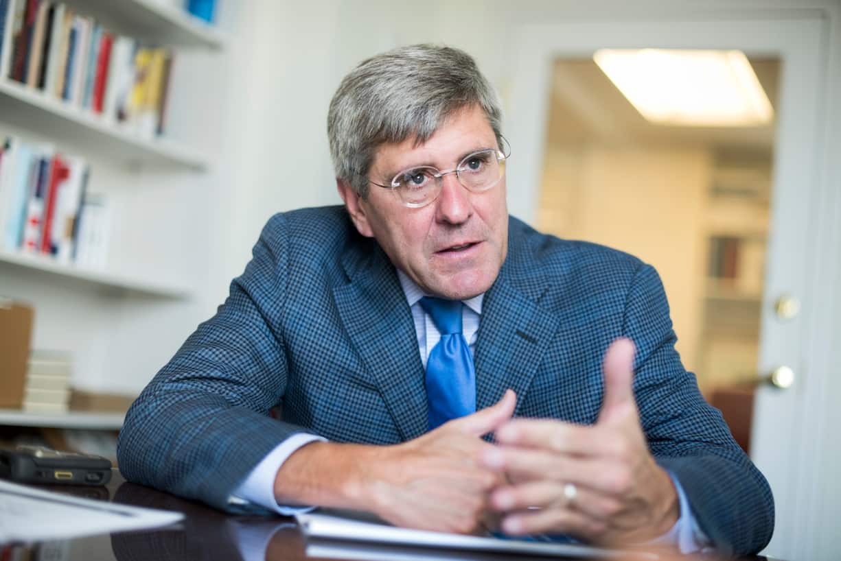 UNITED STATES - AUGUST 31: Stephen Moore of The Heritage Foundation is interviewed by CQ in his Washington office, August 31, 2016. (Photo By Tom Williams/CQ Roll Call)
