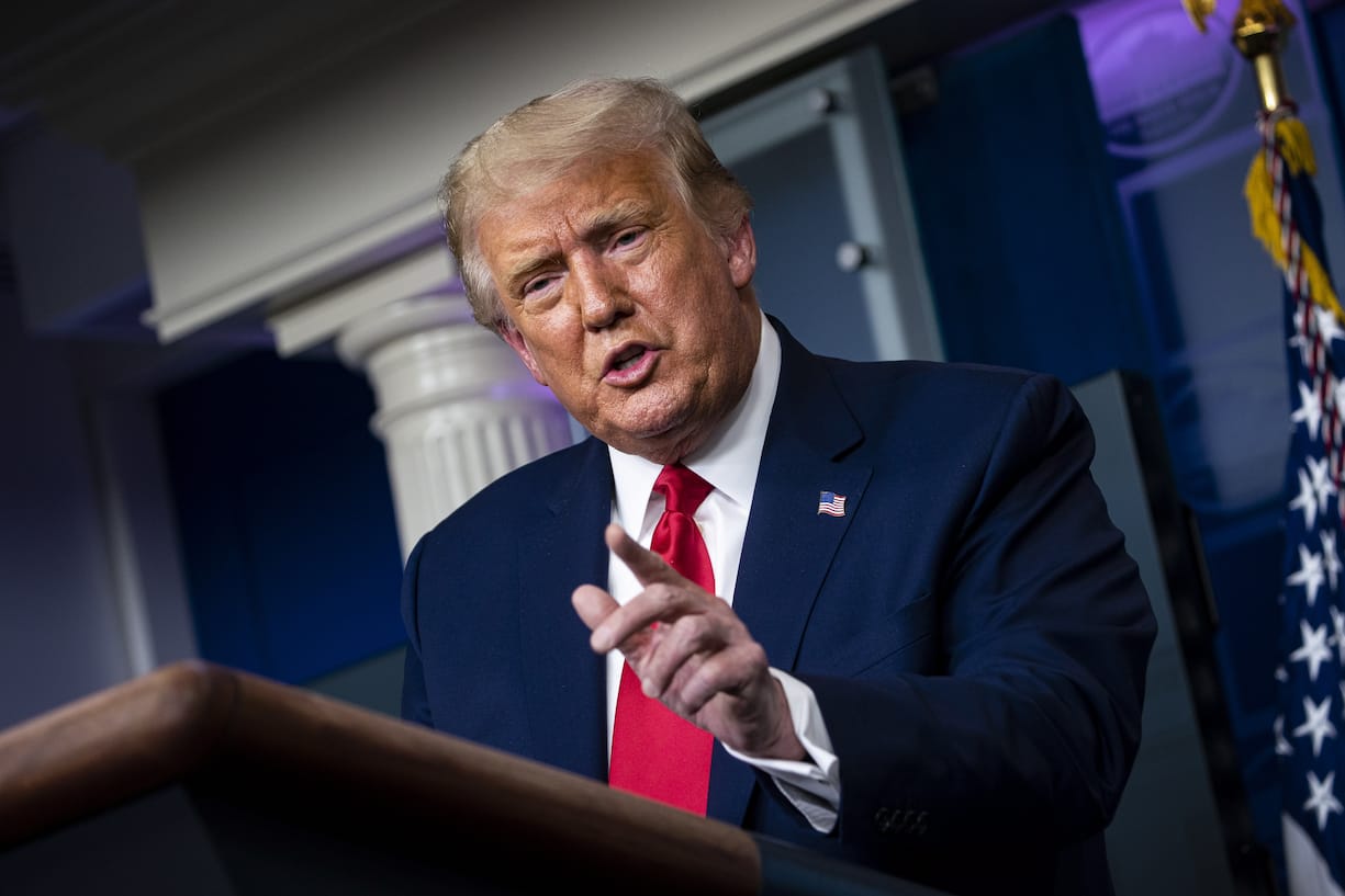 epa08674591 US President Donald J. Trump speaks during a news conference in the James S. Brady Press Briefing Room at the White House, in Washington, DC, USA, 16 September 2020.  EPA/Al Drago / POOL