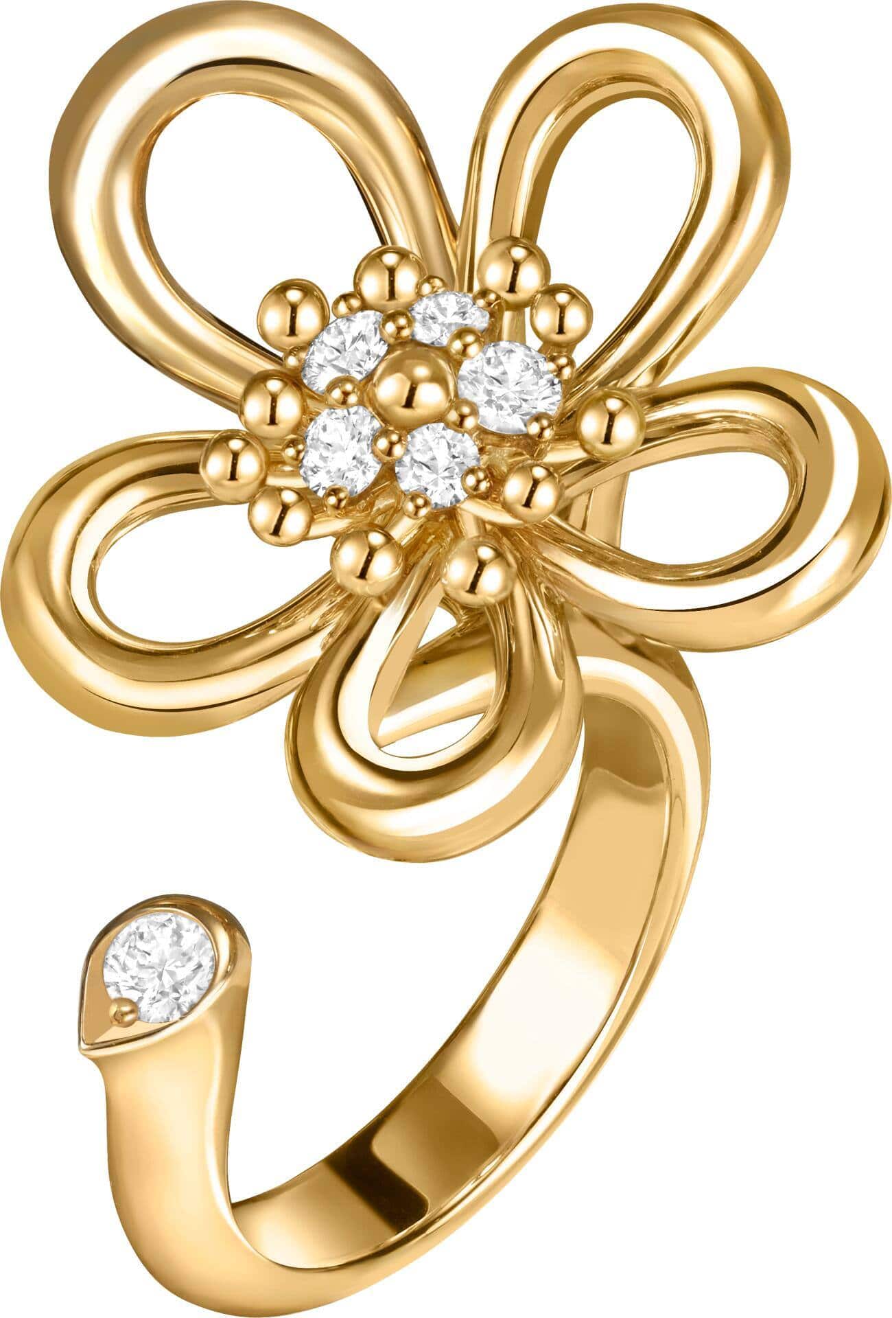 Between-the-Finger-Ring. Die filigrane Form der Blüte erfordert eine anspruchsvolle Handpolitur. 7850 Franken.