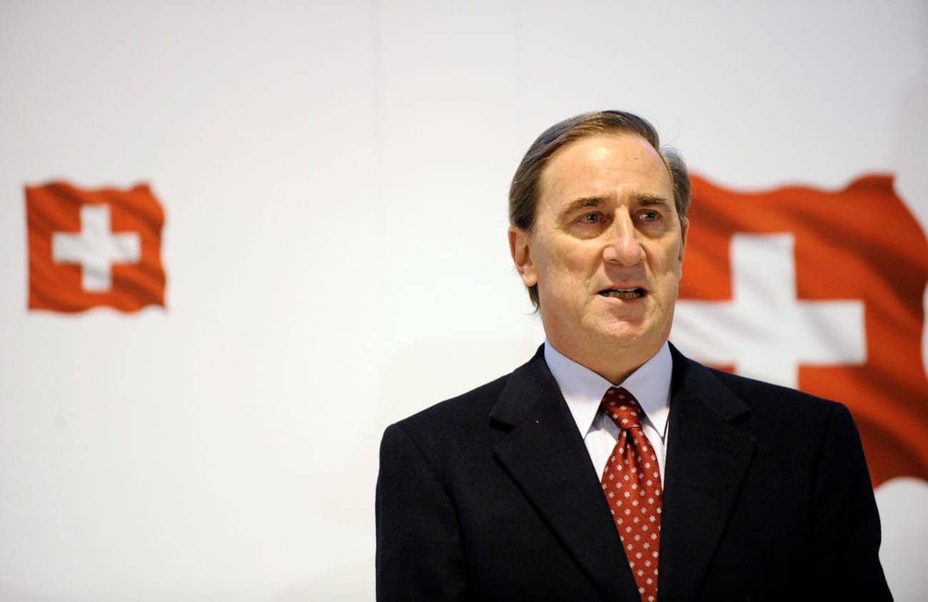 Vizepraesident Walter Frey an der Delegiertenversammlung der SVP vom 28. Maerz 2009 in La Brevine. (KEYSTONE/EQ IMAGES/Manu Friederich)